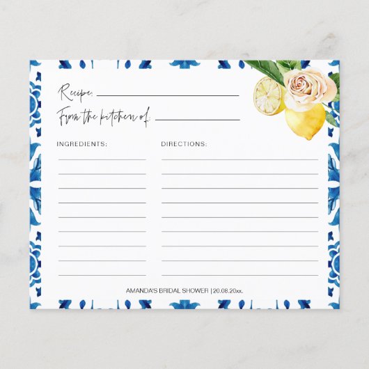 Mediterrane blauwe Tegels Italië Ontvangt Kaarten (Voorkant)