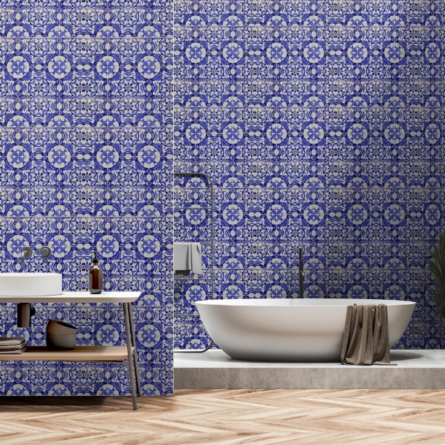Mediterrane Blauwe Tegels Portugees Azulejo Behang (Badkamer)