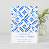 Mediterrane Blauwe Tile Beach Summer Weddenschap Save The Date (Staand voorkant)