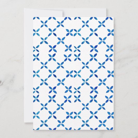 Mediterrane Blauwe Tile Beach Summer Weddenschap Save The Date (Achterkant)