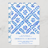 Mediterrane Blauwe Tile Beach Summer Weddenschap Save The Date (Voorkant / Achterkant)