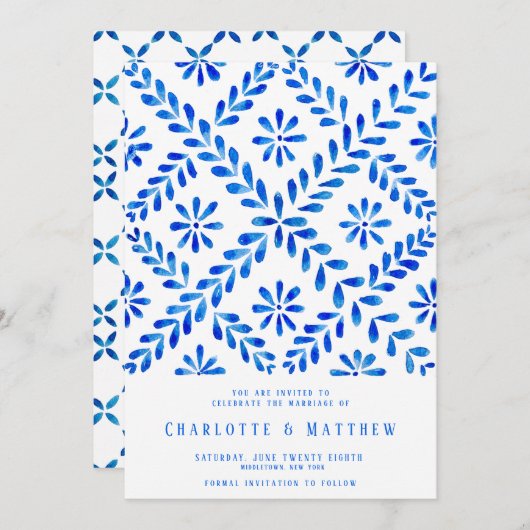 Mediterrane Blauwe Tile Beach Summer Weddenschap Save The Date (Voorkant / Achterkant)