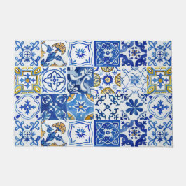 Mediterrane Blauwe, Witte & Gele Waterverf Deurmat