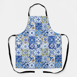 Mediterrane Blauwe, Witte & Gele Waterverf Schort