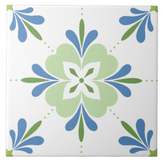 Mediterrane bloemen blauw & groen tegeltje