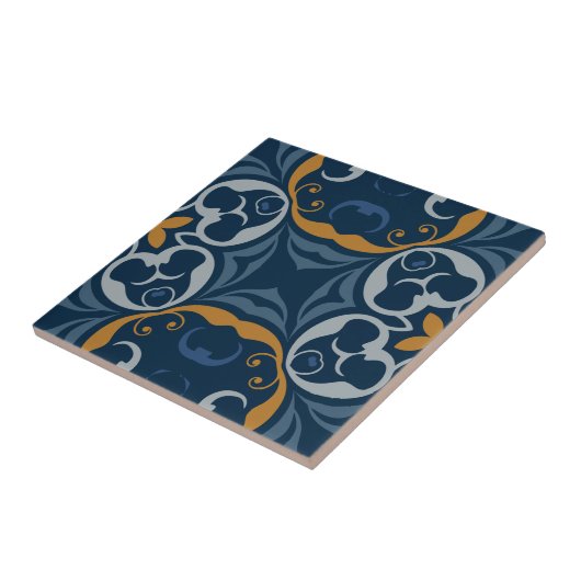 Mediterrane Boho Dark Blue en Oranje Gold Pattern Tegeltje (Zijkant)