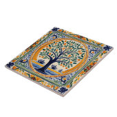 Mediterrane Boom Rustiek Blauw & Geel Folk Art Tegeltje (Zijkant)