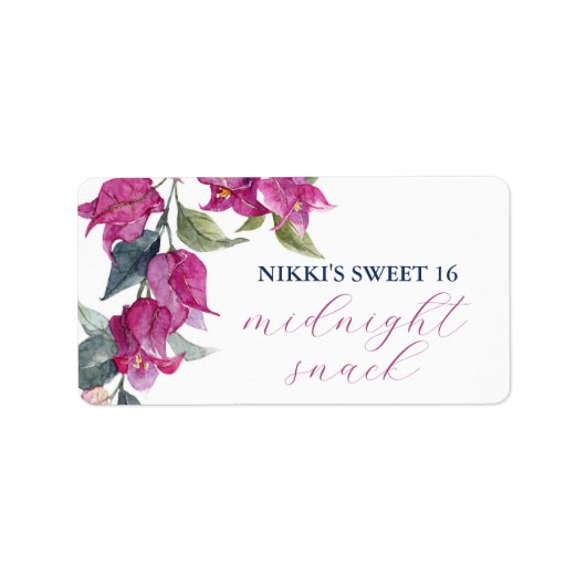 Mediterrane Bougainvillea Birthday Snack Labels (Voorkant)