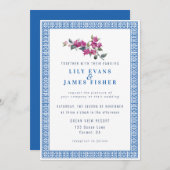 Mediterrane Bougainvillea Griekse QR-code bruiloft Kaart (Voorkant / Achterkant)