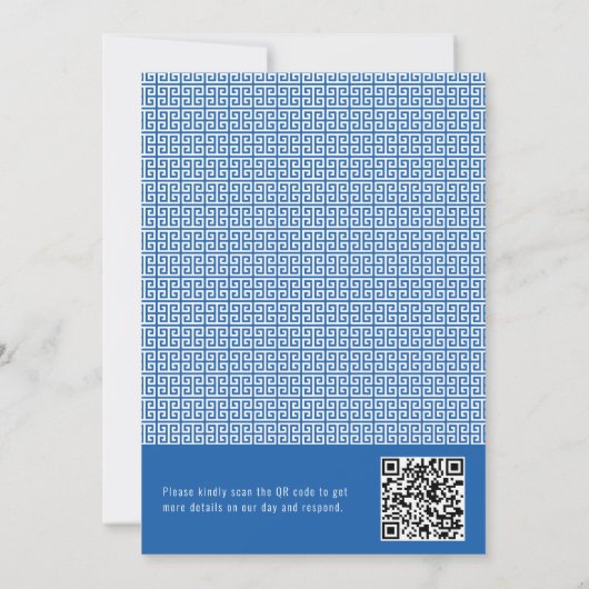 Mediterrane Bougainvillea Griekse QR-code bruiloft Kaart (Achterkant)