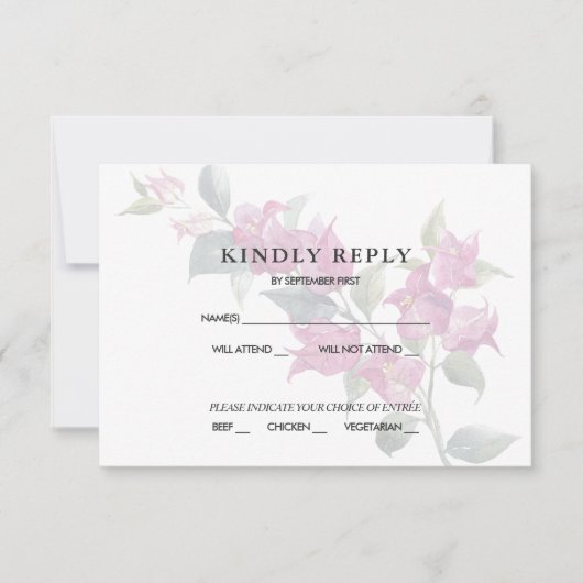 Mediterrane Bougainvillea Roze RSVP-reactie Kaart (Voorkant)
