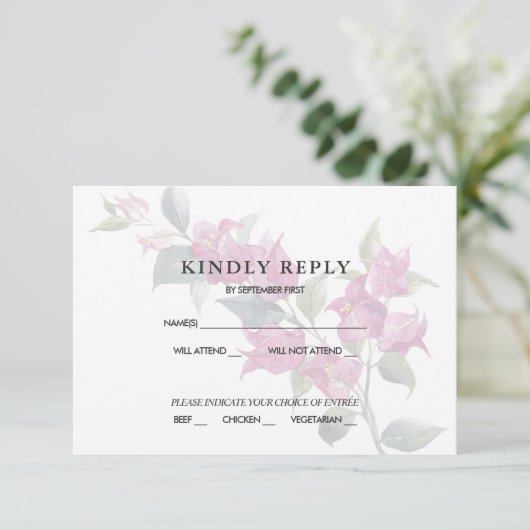 Mediterrane Bougainvillea Roze RSVP-reactie Kaart (Staand voorkant)