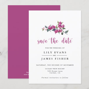 Mediterrane Bougainvillea roze Save the Date Inv Kaart