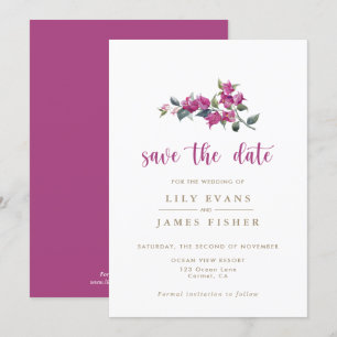 Mediterrane Bougainvillea roze Save the Date Inv Kaart