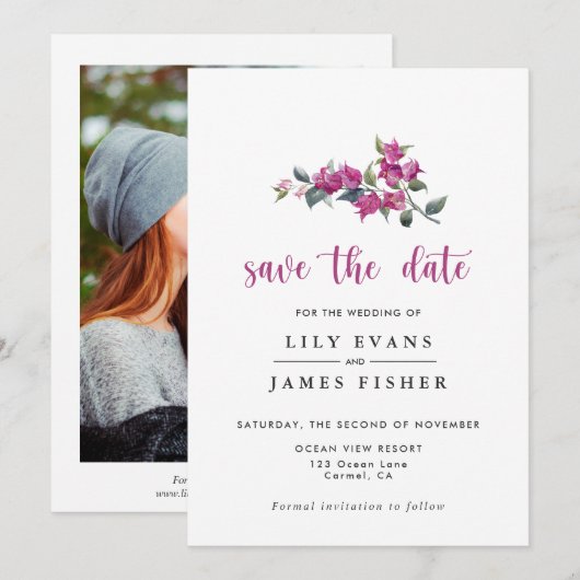 Mediterrane Bougainvillea Roze sparen de Datum Kaart (Voorkant / Achterkant)