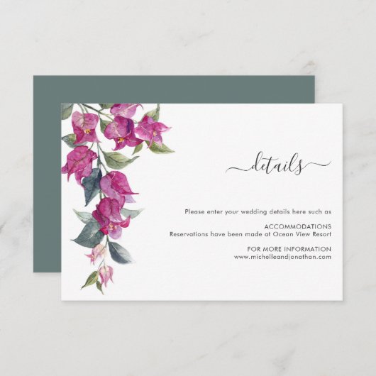 Mediterrane Bougainvillea Wedding Enclosure Card Informatiekaartje (Voorkant / Achterkant)