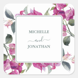 Mediterrane Bougainvillea Wedding Envelope-zeehond Vierkante Sticker