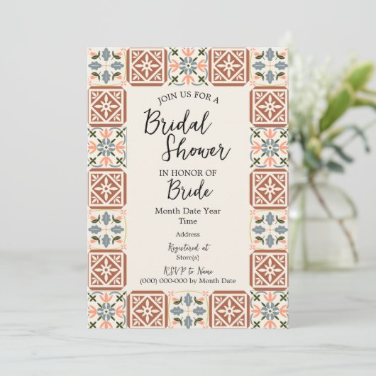 Mediterrane Bridal Shower-uitnodiging Kaart (Staand voorkant)