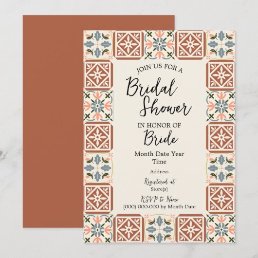 Mediterrane Bridal Shower-uitnodiging Kaart (Voorkant / Achterkant)
