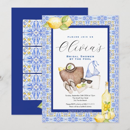 Mediterrane bruidsdouche uitnodiging, Positano Kaart (Voorkant / Achterkant)