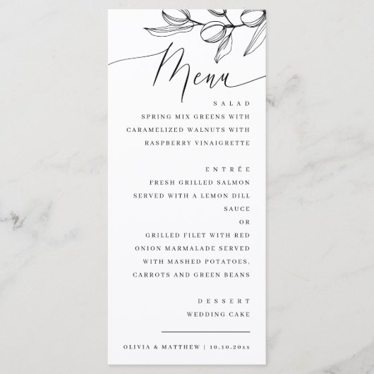 Mediterrane bruiloft | Elegante minimalistische ol Menu (Voorkant)