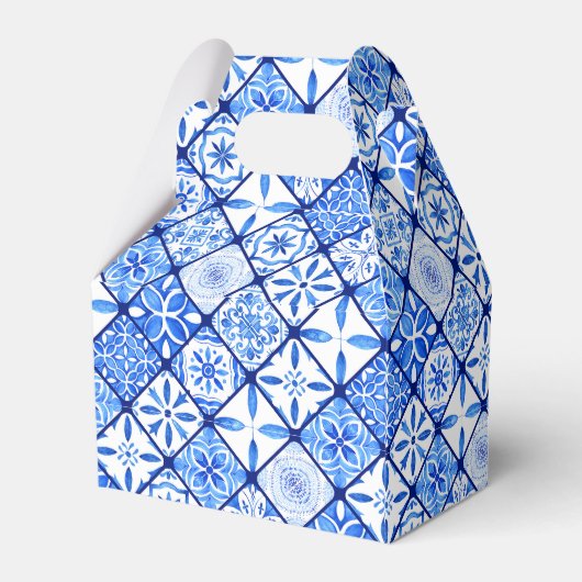 Mediterrane bruiloft met citroenen en blauwe tegel bedankdoosjes (Achterkant)