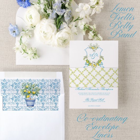 Mediterrane bruiloft uitnodiging Lemon Trellis Uitnodigingen Wikkel