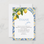 Mediterrane bruiloftsfeest met citroen hoofdsqueez bedankkaart (Voorkant)