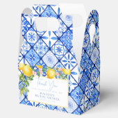 Mediterrane bruiloftsontvangst met citroenen en bl bedankdoosjes (Geopend)