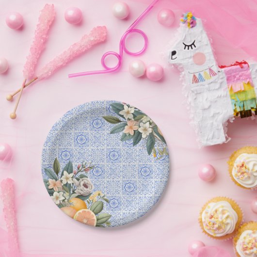 Mediterrane Bruiloftsontvangst met Tegels Papieren Bordje (Feest)