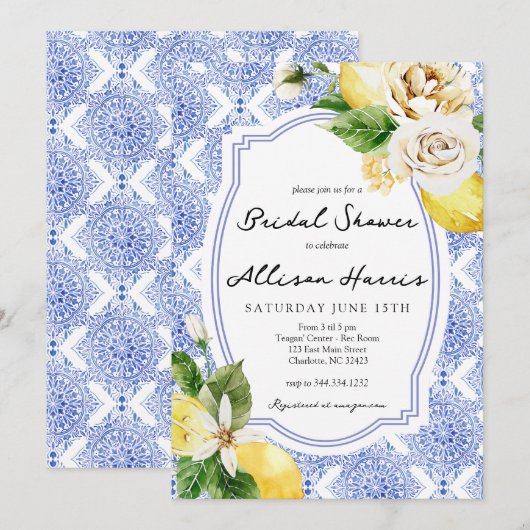 Mediterrane citroen bruids douche uitnodiging (Voorkant / Achterkant)