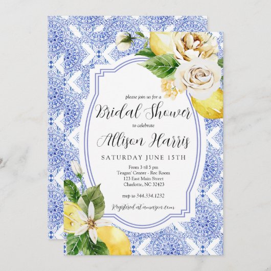 Mediterrane citroen bruids douche uitnodiging (Voorkant / Achterkant)