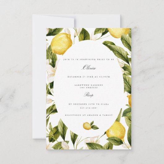 Mediterrane citroen bruids douche uitnodiging (Voorkant)
