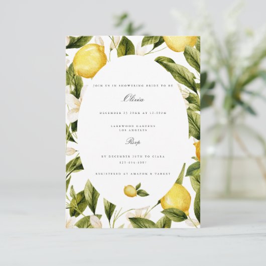 Mediterrane citroen bruids douche uitnodiging (Staand voorkant)