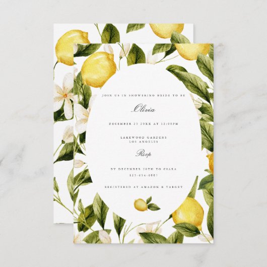 Mediterrane citroen bruids douche uitnodiging (Voorkant / Achterkant)