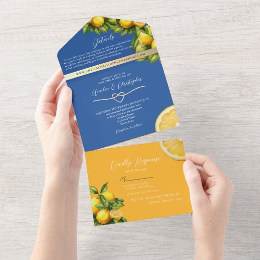 Mediterrane citroen bruiloft all in one uitnodiging (Afscheurbaar)
