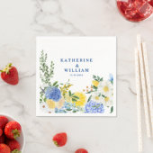 Mediterrane citroen bruiloft blauw en geel bloemen servet (Insitu)