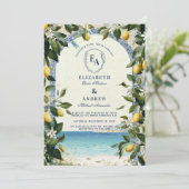 Mediterrane citroen en groen bruiloft kaart (Staand voorkant)