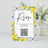Mediterrane citroen en Tegels bruiloft QR Code RSVP Kaartje (Staand voorkant)