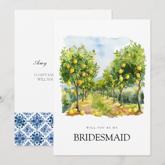 Mediterrane citroen Tegel bruidsmeisje voorstel Ka Save The Date (Voorkant / Achterkant)