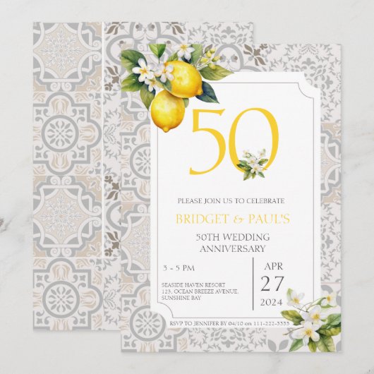 Mediterrane citroen Tegels 50e bruiloft Jubileum Kaart (Voorkant / Achterkant)