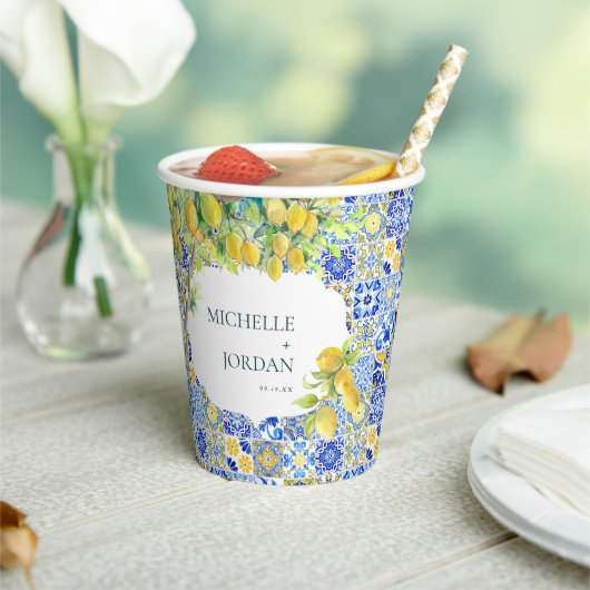 Mediterrane citroen Tegels bruiloft Papieren Bekers (Insitu)