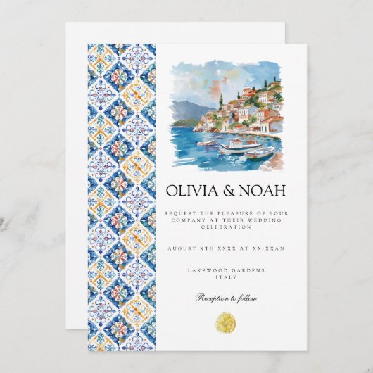 Mediterrane citroen Tegels bruiloft uitnodiging (Voorkant / Achterkant)