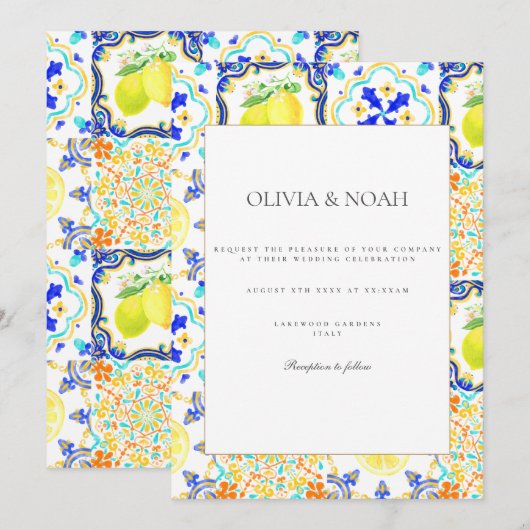 Mediterrane citroen Tegels bruiloft uitnodiging (Voorkant / Achterkant)