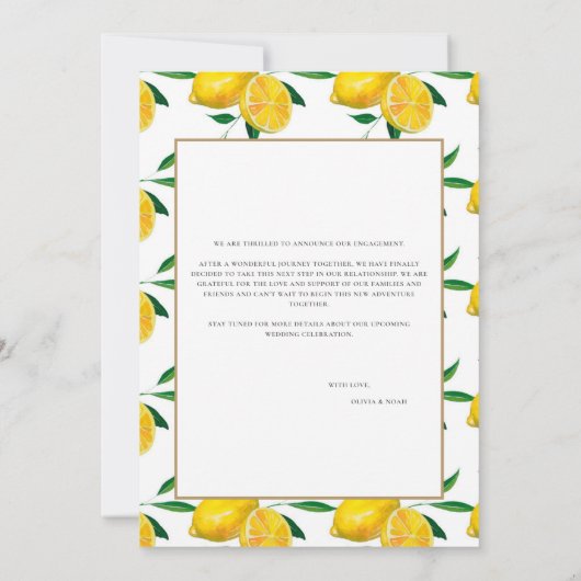 Mediterrane Citroen Verloving Aankondiging Kaart (Achterkant)