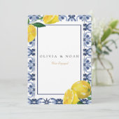 Mediterrane Citroen Verloving Aankondiging Kaart (Staand voorkant)