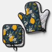 Mediterrane citroenbloesem ovenwant & pannenlap set (Voorkant / Achterkant)