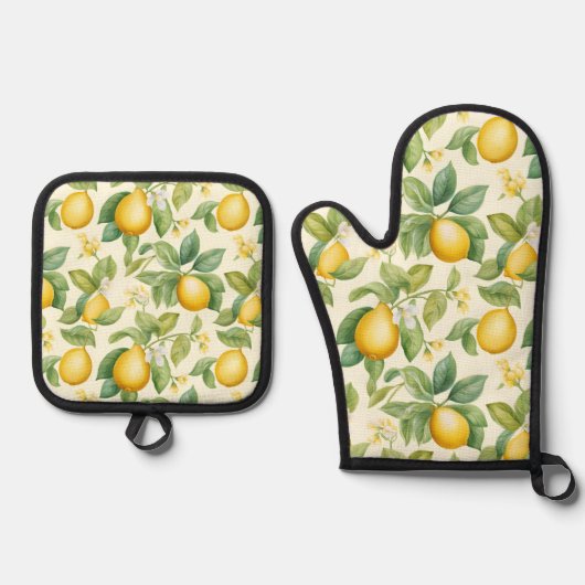 Mediterrane citroenbloesems Citrus Ovenwant & Pannenlap Set (Voorkant)