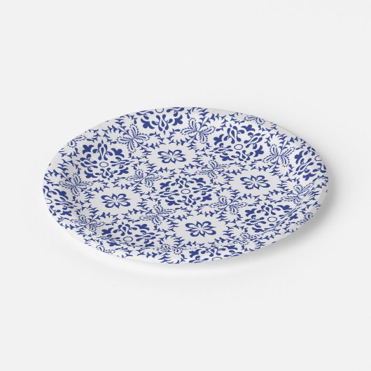 Mediterrane citroenen blauw mozaïek Tegel bruiloft Papieren Bordje (Gekanteld)