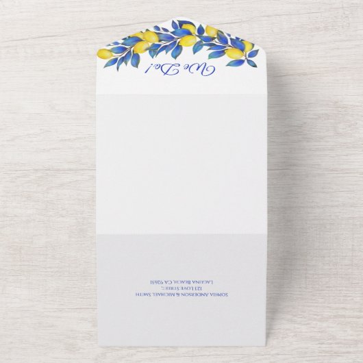 Mediterrane citroenen-bruiloft- all in one uitnodiging (Buitenkant)